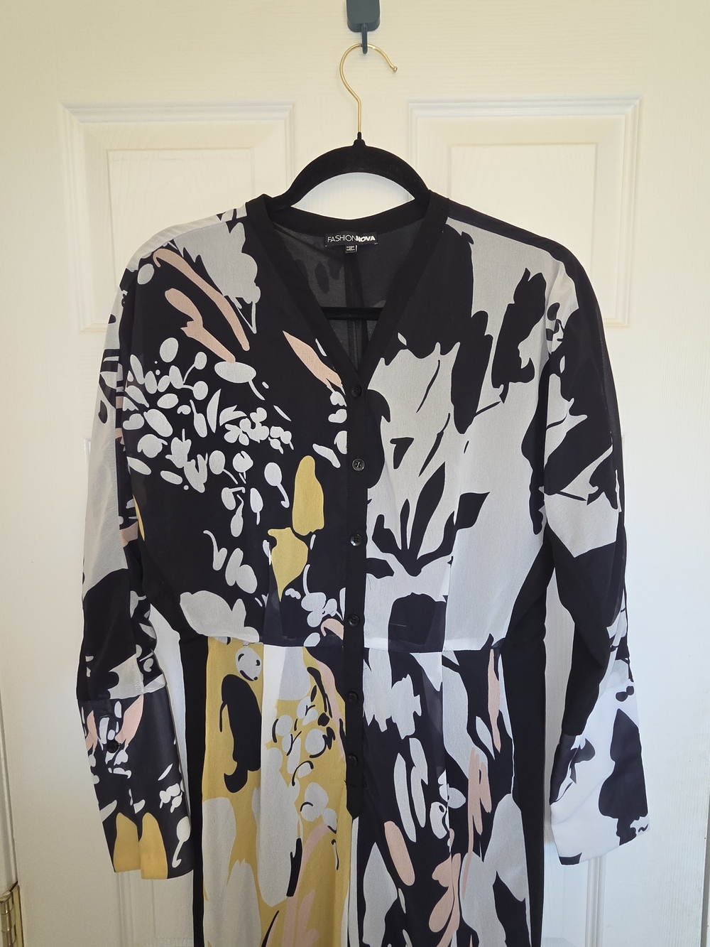 Fashion Nova Women's Black Floral Print Button-Front Coat